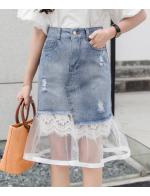 พรีออเดอร์ กระโปรงสั้น กระโปรงทำงาน กระโปรงยีนส์ เสื้อผ้าแฟชั่นเกาหลีสวย ๆ สียีนส์ แต่งชายลูกไม้และผ้ามุ้ง พรีออเดอร์ กระโปรงสั้น กระโปรงทำงาน กระโปรงยีนส์ เสื้อผ้าแฟชั่นเกาหลีสวย ๆ สียีนส์ แต่งชายลูกไม้และผ้ามุ้ง