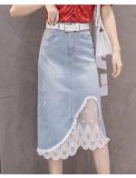 พรีออเดอร์ กระโปรงยีนส์ แต่งลูกไม้ที่ชายกระโปรง ยาวปิดเข่า เสื้อผ้าแฟชั่นเกาหลีสวย สี ยีนส์อ่อน ทรงเข้ารูป พรีออเดอร์ กระโปรงยีนส์ แต่งลูกไม้ที่ชายกระโปรง ยาวปิดเข่า เสื้อผ้าแฟชั่นเกาหลีสวย สี ยีนส์อ่อน ทรงเข้ารูป