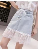 พรีออเดอร์ กระโปรงแฟชั่น กระโปรงยีนส์ แต่งลูกไม้สลับที่ชาย เสื้อผ้าแฟชั่น เกาหลี สี ยีนส์อ่อน  พรีออเดอร์ กระโปรงแฟชั่น กระโปรงยีนส์ แต่งลูกไม้สลับที่ชาย เสื้อผ้าแฟชั่น เกาหลี สี ยีนส์อ่อน