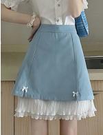 พรีออเดอร์ กระโปรงยีนส์ แต่งโบว์เล็กด้านหน้า แต่งชายระบายสีขาว ทรงเอ ใส่เที่ยว สไตลเกาหลี สียีนส์อ่อน  พรีออเดอร์ กระโปรงยีนส์ แต่งโบว์เล็กด้านหน้า แต่งชายระบายสีขาว ทรงเอ ใส่เที่ยว สไตลเกาหลี สียีนส์อ่อน
